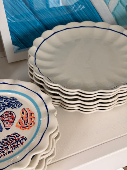 Blue Lined Scollop Plate