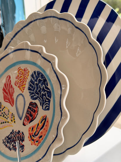 Blue Lined Scollop Plate