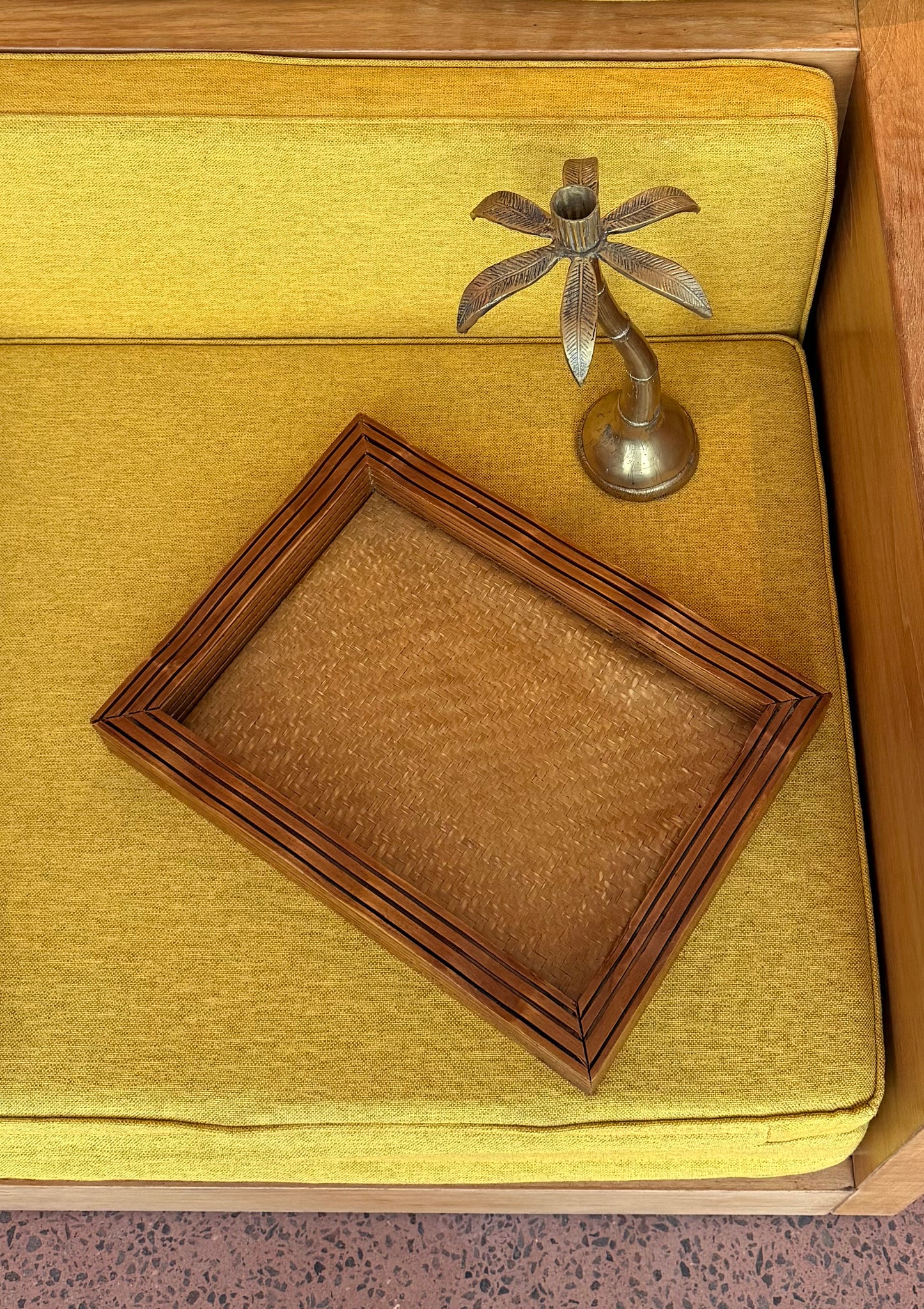 Rattan Retro Tray - Dark Timber