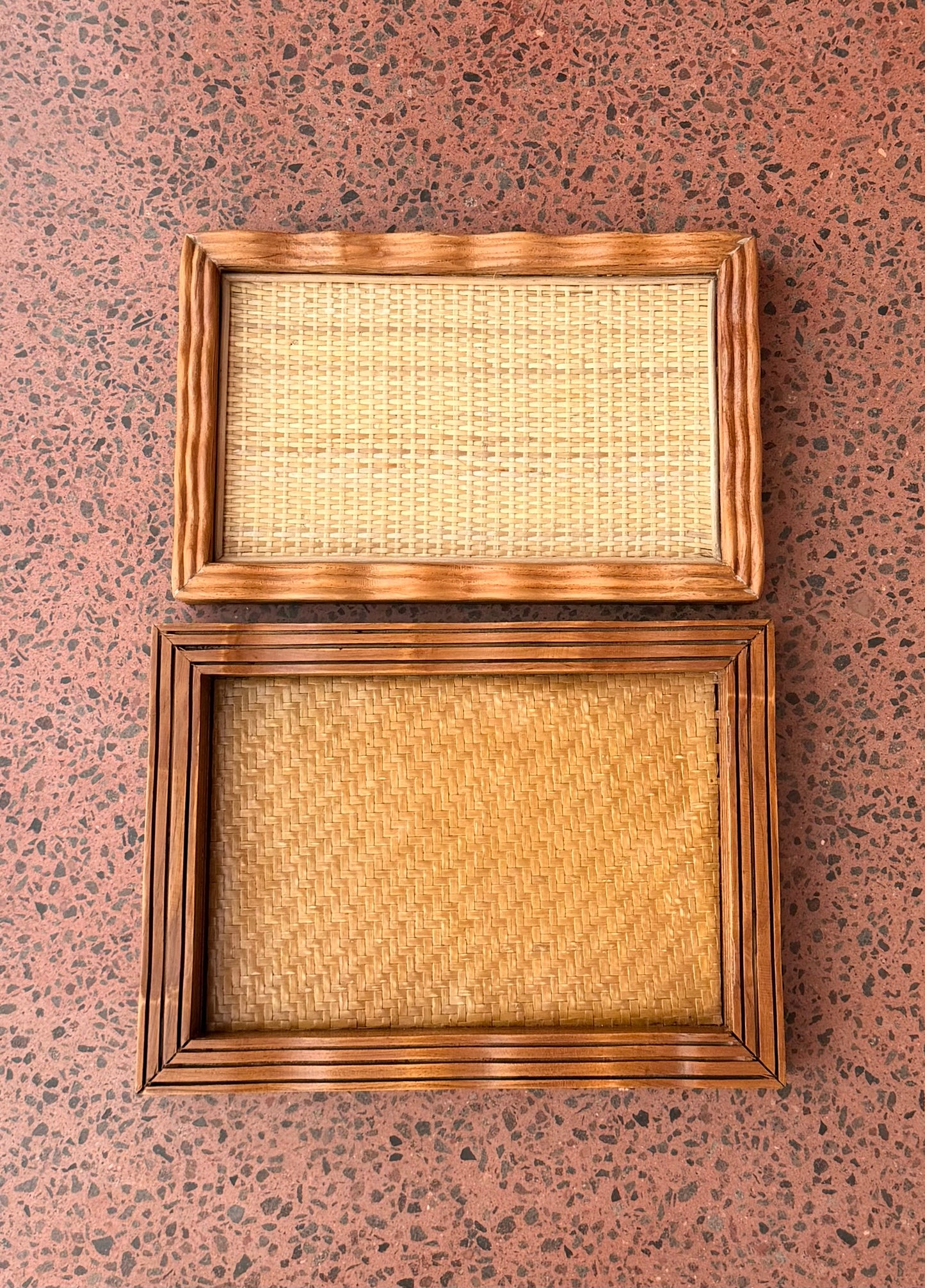 Rattan Retro Tray - Dark Timber