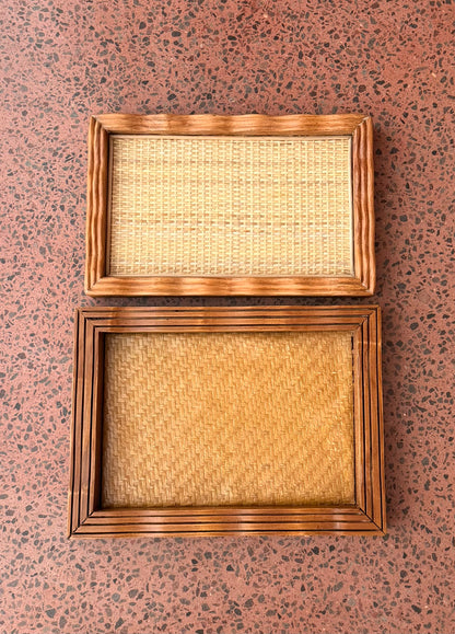 Rattan Retro Tray - Dark Timber