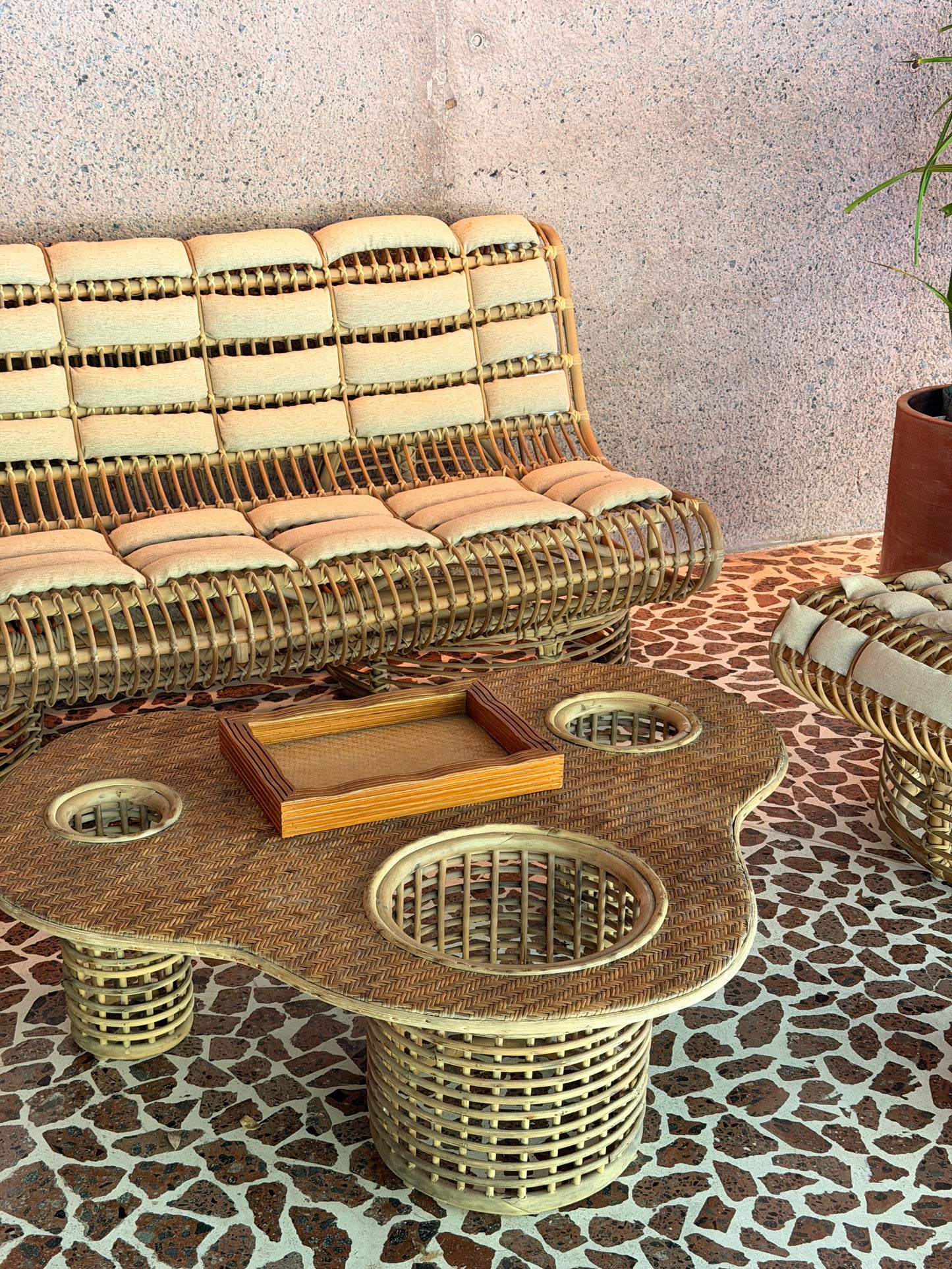 Rattan Retro Tray - Dark Timber