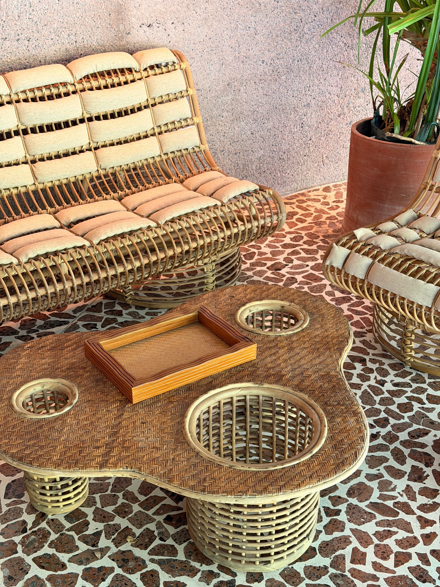 Rattan Retro Tray - Dark Timber
